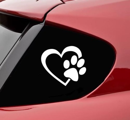 HEART with DOG PAW Puppy Love 4' (color: BRIGHT WHITE) Vinyl Decal Window Sticker for Cars, Trucks, Windows, Walls, Laptops, and other stuff.