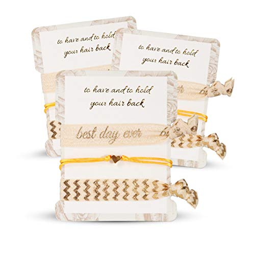 Bachelorette Hair Ties with Bride Tribe Bracelet Set of 8 Perfect for Bridal Shower and Hangover Kit, Bridesmaid Proposal and Wedding Party Favor (Glittery Gold)