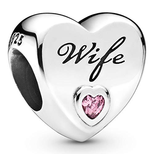 PANDORA Wife Love Heart Charm - Compatible with PANDORA Moments Bracelets - Jewelry for Women - Made with Sterling Silver & Cubic Zirconia