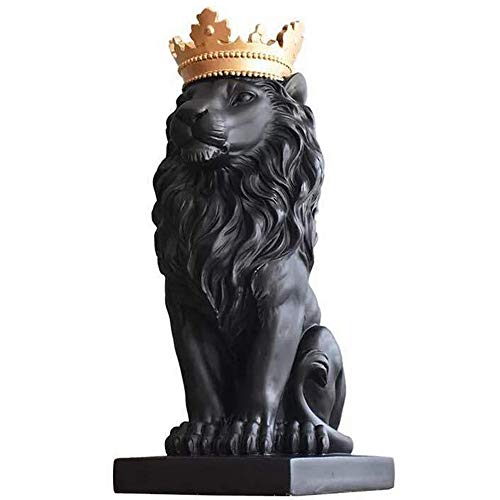 H&W 15''H Lion King Statue, Nordic Style Home and Study Decoration, Collectible Figurines, Best Gift for The Man, Black (HH16-D1)