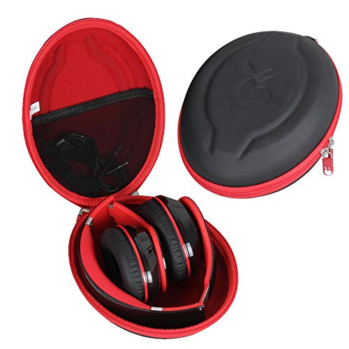 Hetmitshell Hard EVA Travel Case Fits Mpow 059 Bluetooth Headphones Over Ear Hi-Fi Stereo Wireless Headset Foldable Soft Memory-Protein Earmuffs (Black Case + Red Zipper)