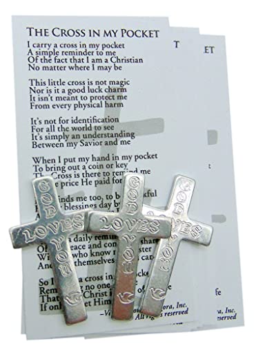 Westmon Works God Loves You Metal Cross Pocket Size Christian Faith Reminder with Holy Prayer Cards, Set of 10