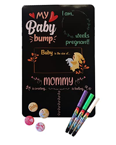 Pregnancy Tracker Gift Set - Dry Wipe Pregnancy Tracker Set - Week by Week Baby Bump Pregnancy Photo Prop, Pregnancy Milestone Board, Pregnancy Gifts for New Moms, incl Erasable Pens & Magnets