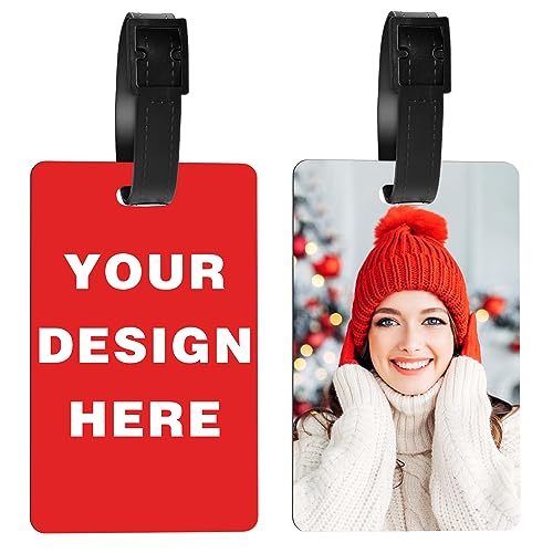 Personalized Luggage Tags for Suitcase Bulk Custom Luggage Name Tags Identifiers with Photo Text Logo Customized Travel Golf Bag Tags with Strap for Women Men