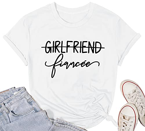 Girlfriend Fiancee Shirt Women Cute Engagement T-Shirt from Miss to Mrs Gift for Bride Honeymoon Vacation Announcement Top White