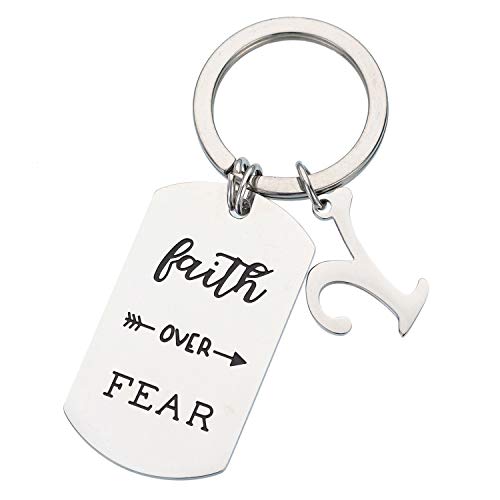 Augonfever Initial Key Chains Men Boys Women Keychains Gift Letter Y Charms Faith Over Fear Key Ring for Girls