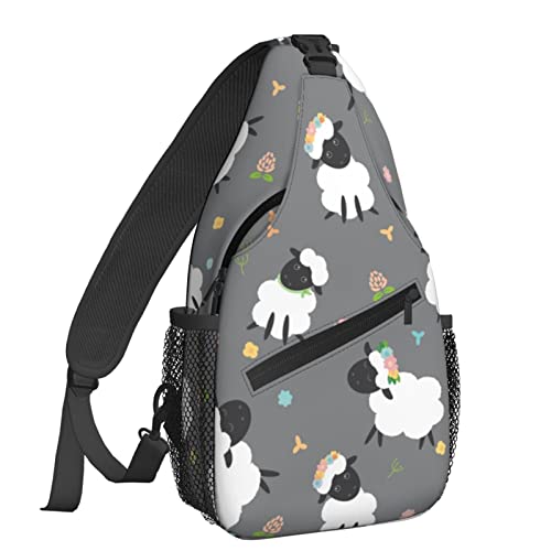 NiuKom Cute Sheep Lambs Crossbody Bags for Women Trendy Sling Backpack Men Chest Shoulder Bag Gym Cycling Travel Hiking Daypack