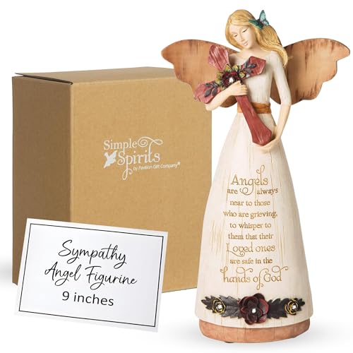 Pavilion 'Sympathy Angels Whisper' 02969 - Rustic Angel Ivory Figurine with Embossed Cross and Flowers in Wood Finish, Thoughtful Sympathy, Remembrance, and Condolence Gift - 9 Inches