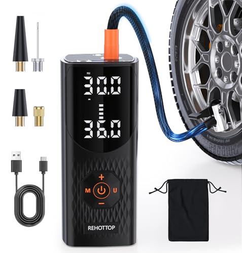 REHOTTOP Tire Inflator Portable Air Compressor, 20000mAh & 160PSI Air Pump for Car Tires, 4X Fast Inflation Air Compressor with Tire Gauge Pressure, Tire Pump with LED for Car Motor Bike Ball