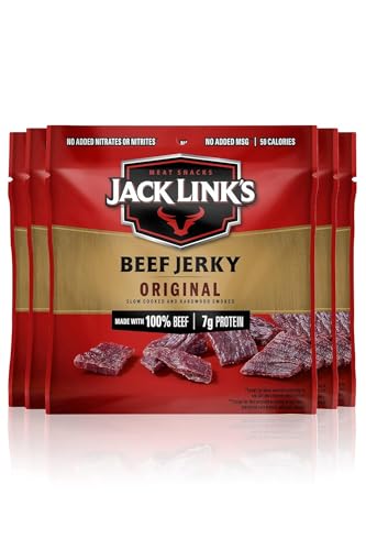 Jack Link's Beef Jerky, Original, Multipack Bags – Flavorful Meat Snacks for Lunches, Ready to Eat - Great Stocking Stuffers, Gifts for Men, 7g of Protein, Made with 100% Beef – 0.625 oz (Pack of 5)