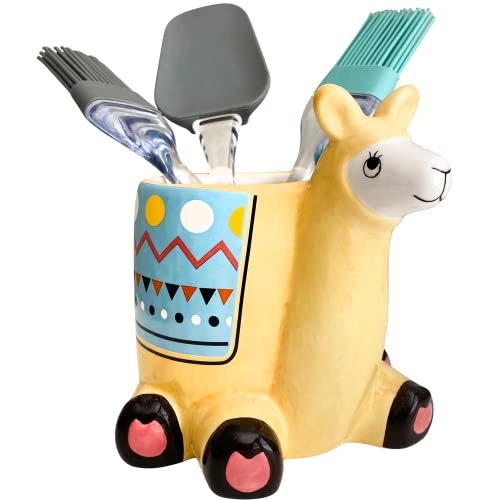 Sixdrop Alpaca Kitchen Utensil Holder, Cute Llama Storage Crock, Office Alpaca Home Decor, Alpaca Theme Party Accessories Lover Gift Ceramic Holder