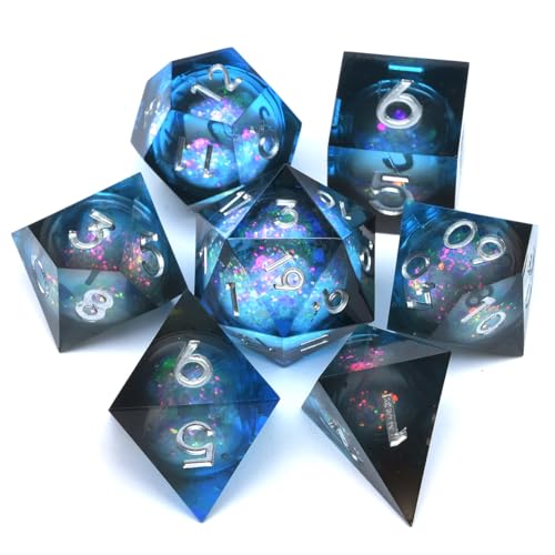 Liquid core quicksand DND resin dice set, Dungeons and Dragons 7-piece polyhedral D&D game dice, suitable for role-playing dice games RPG Pathfinder