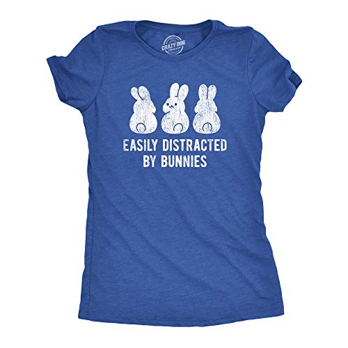 Womens Easily Distracted by Bunnies T shirt Funny Rabbit Party Gift for Basket Funny Womens T Shirts Easter T Shirt for Women Funny Animal T Shirt Women's Royal M