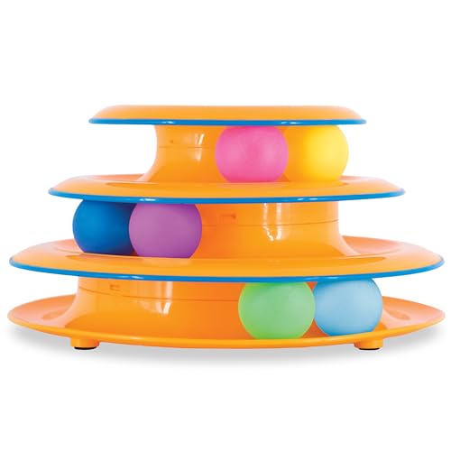 Catstages Tower of Tracks Interactive 3-Tier Cat Track Toy with Spinning Balls, Orange