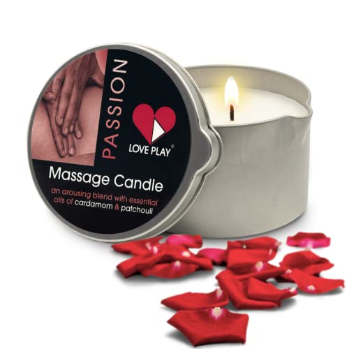 LOVE PLAY Massage Oil Candle for Pure Relaxation and Home SPA - Vegan Moisturizing Body Oil - Hydrating Skin Care with Essential Oils (6.76oz)