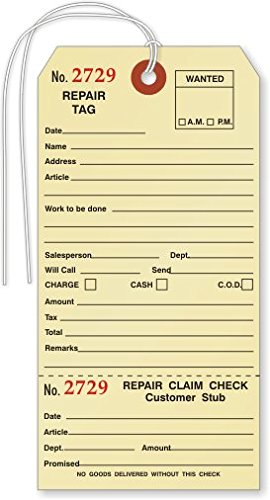 SmartSign Pack of 500 Sequentially Numbered Repair Tags with Attached String | 3.125' x 6.25' Manila Cardstock