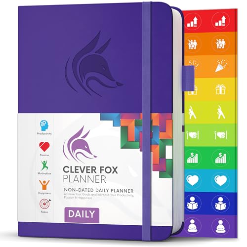 Clever Fox Daily Planner – Undated Planning Notebook with Hourly Schedule & To-Do List – Personal Day Task & Work Organizer, 6 Months (Purple)