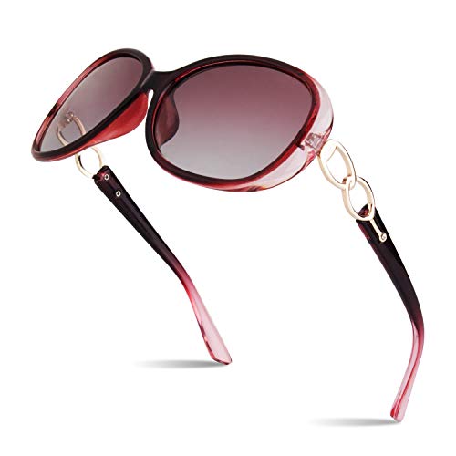 Sunier Women's Retro Oversized Polarized Sunglasses with UV Protection, Red Frame, Red Lens