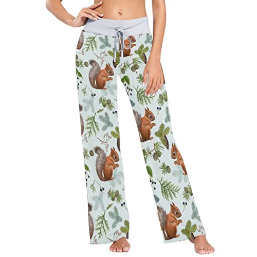 vvfelixl Women's Pajama Pants Cute Squirrels Sleepwear Lounge Pajama Bottoms Winter M