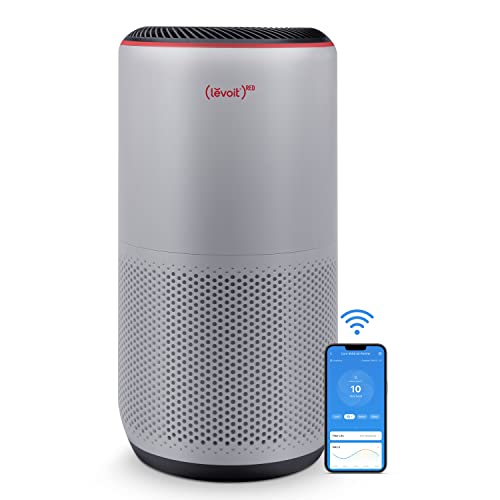 LEVOIT Air Purifiers (RED) for Home Large Room Up to 1980 Ft² in 1 Hr With Air Quality Monitor, Smart WiFi and Auto Mode, 3-in-1 Filter Captures Pet Allergies, Smoke, Dust, Pollen, Core 400S, Gray