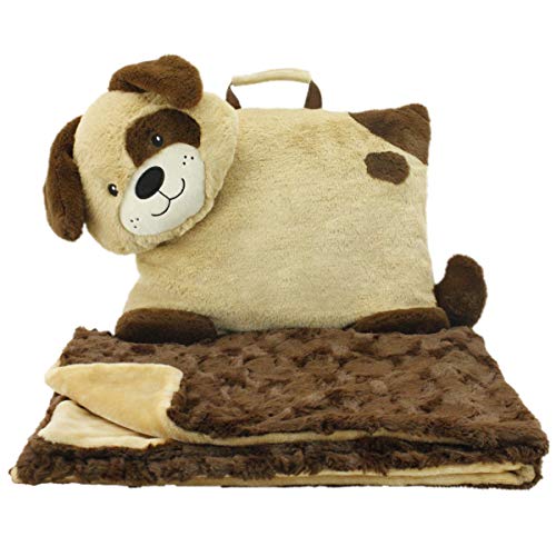 Animal Adventure | Wild for Style| Character Cuddle Combos | 2-in-1 Stow-n-Throw Cuddle Bud with Carrying Handle & Zipper Pouch for Blanket Storage Set ­– 30' W x 39' H Blanket – Dog