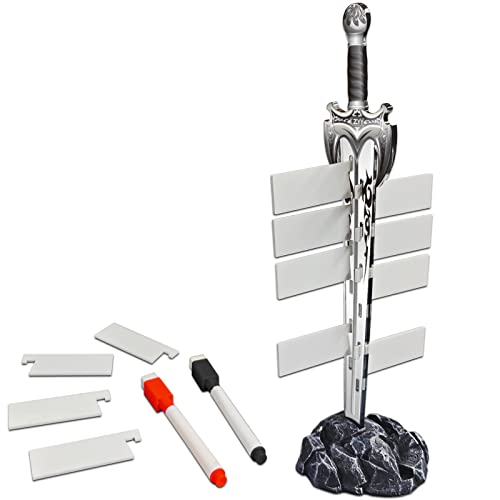 Initiative Tracker Acrylic Laser Cut Sword in The Stone Base with 12 PCS Erasable Taken Flags Perfect for D&D, Dungeons & Dragons, Pathfinder and Other Tabletop RPG