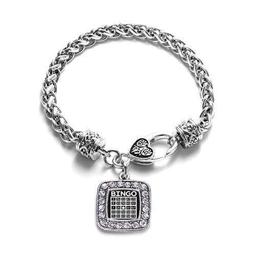 Inspired Silver - Bingo Braided Bracelet for Women - Silver Square Charm Bracelet with Cubic Zirconia Jewelry