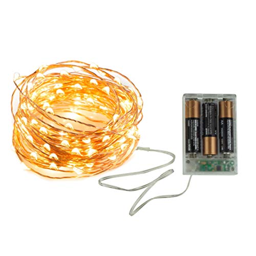 33ft Battery-Powered LED String Lights with 100 LED Lights, Waterproof Indoor Fairy Lights, Party Lights, Dorm Room Essentials (Copper Wire Lights, Warm White)