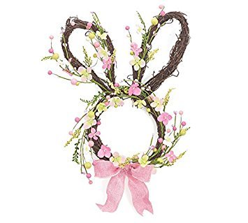 Burton & Burton Easter Bunny Shaped Spring Wreath Pink & Green Floral with Bow