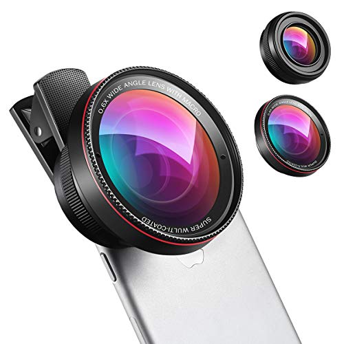 (New) Phone Camera Lens, 0.6X Super Wide Angle Lens, 15X Macro Lens, 2 in 1 Clip-On Cell Phone Lens Attachment Kit for iPhone, Samsung, Other Smartphones