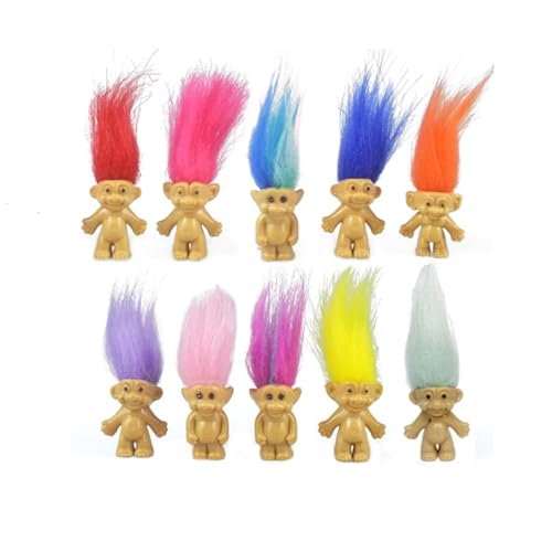 Yintlilocn 10PCS Mini Troll Dolls, PVC Vintage Trolls Lucky Doll Mini Action Figures 1.2' Cake Toppers Chromatic Adorable Cute Little Guys Collection, School Project, Arts Crafts, Party Favors