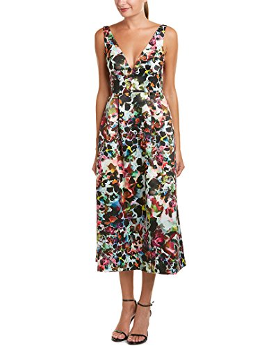 ML Monique Lhuillier Women's V Neck Midi Dress, Floral Multi, 4