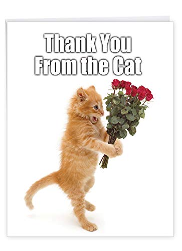 NobleWorks Jumbo Humorous Thank You Greeting Card (Cat) 8.5 x 11 Inch with Envelope (1 Pack) Oversize Jumbo From the Cat J9116