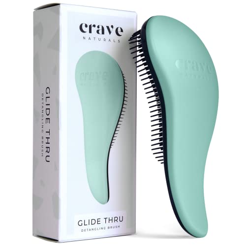 Crave Naturals Glide Thru Detangling Brush for Adults & Kids Hair - Detangler Brush for Natural, Curly, Straight, Wet or Dry Hair - Turquoise, 1 count