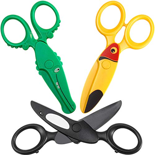 3 Pcs Toddler Safety Scissors for Kids Ages 2-4 3-5 6-8, Plastic 4.7' Preschool Training Scissors Children Animal Blunt Tip Art Craft Scissors for Paper Cutting Back to School Supplies