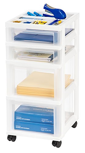 IRIS 4-Drawer Storage Cart with Organizer Top, 1 Pack, White