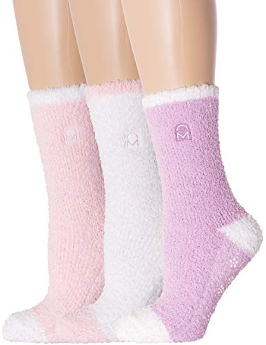 Noble Mount Women's (3 Pairs) Soft Anti-Skid Fuzzy Winter Crew Socks,Set C2 [Gift Packaged],Fit sizes 9-11