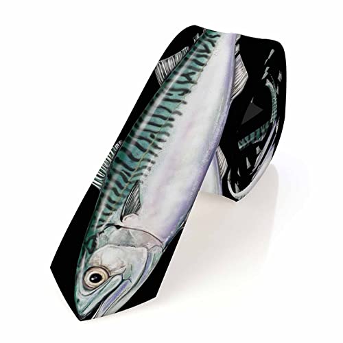 Yakuna Fish Men's Tie Mackerel Salmon Sea Artistic Features Men's Neckties for Mens Wedding Party Work Casual Holiday