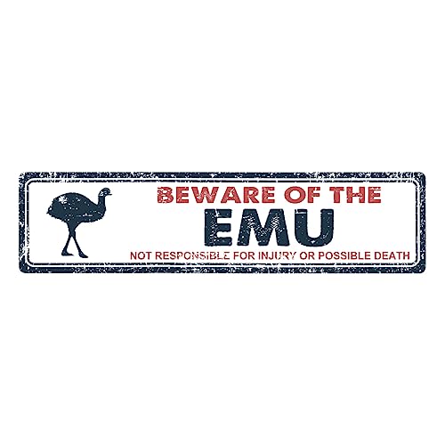 Emu Crossing Sign, Vintage Metal Warning Signs, Beware of Emus Sign, Emu Lover Gift, Funny Animal Wall Art, Home Bar Coffee Kitchen Wall Decor Iron Poster, Indoor & Outdoor, 4x16In