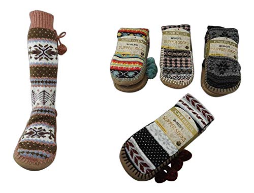 4 Pack Slipper Socks Trendy Women Ladies Warm Full Cushion Non-Slip Ultimate Comfort Warmth Aztec Prints Stocking Stuffer