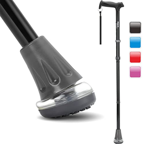 HEALTHBAZAAR All Terrain Walking Cane for Men & Women, Lightweight, Foldable, Adjustable, Shock Absorption, Collapsible, Air Cushion Cane Tip Walking Stick for Seniors & Adults (Original Black)