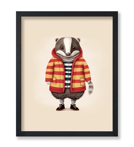 Poster Master Badger Poster - Badger Wearing Jacket Print - Preppy Art - Minimal Art - Gift for Men, Women & Animal Lover - Funny Wall Decor for Nursery, Kids Room or Bedroom - 8x10 UNFRAMED Wall Art
