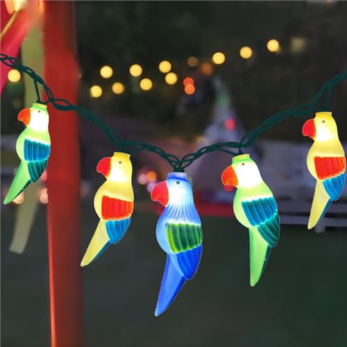 Pallerina 8.5Ft LED Parrot String Lights with 10 Multicolor Parrot Shaped Lights,Tropical Themed Party Decorations,Plug in Novelty String Lights for Indoor,Outdoor,Summer Hawaiian Luau Party Decor