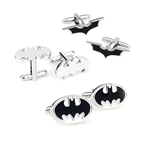 BadmenHome Super Hero Collection Bat Men’s Classic Formal Occasions Cufflinks and Tie Clip Bar Set (3p cufflinksA)