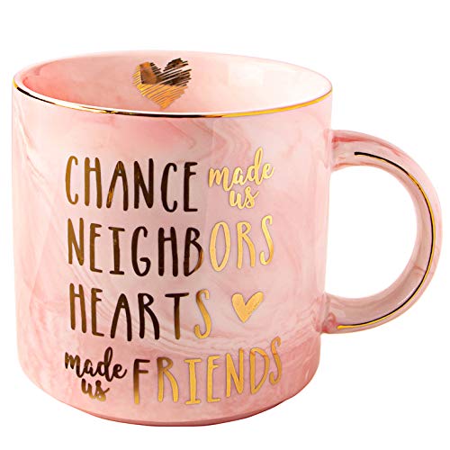 VILIGHT Christmas Gifts for Neighbors - Chance Make Us Neighbors Hearts Made Us Friends - Pink Marble Coffee Cup 11 Oz