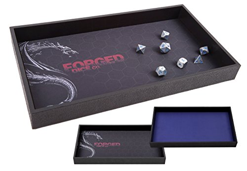 Forged Dice Co. Dice Tray 14' - Double Sided and Removable Neoprene Rolling Dice Mat - for Any Dice or Board Game, Tabletop RPGs Like D&D Pathfinder Roleplaying Game Black Tray w/Blue/Black Mat
