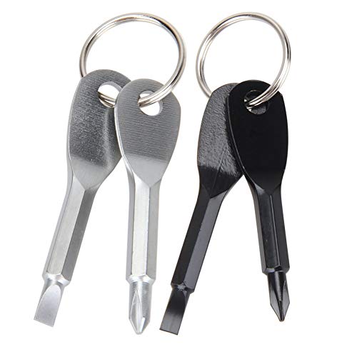EDC Outdoor Portable Keychain Screwdrivers - Key screwdrivers Klein Nut driver Tool (2 Piece Black and 2 Piece Silver)