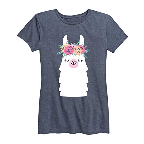 Instant Message - Llama Flower Crown - Women's Short Sleeve Graphic T-Shirt - Size Medium