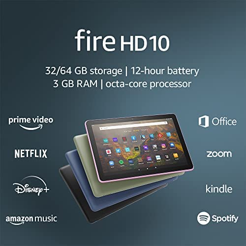 Fire HD 10 tablet, 10.1', 1080p Full HD, 32 GB, latest model (2021 release), Lavender, without lockscreen ads