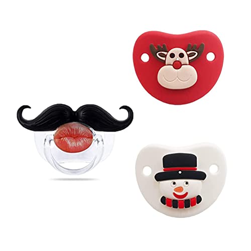 INTATIKOO Funny Baby Pacifiers,Kissable Mustache Pacifiers, Lips Pacifiers for Girls, Toddlers Cutes Pacifiers, BPA Free (3 Pacifiers) (Christmas pacifier01)